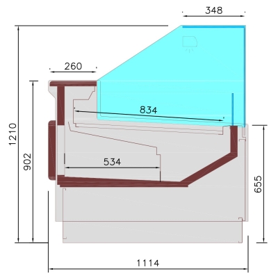 Comptoir ventilé, avec réserve, vitre verticale 90° avec relevage à piston - FULL BLACK DPT26-V5